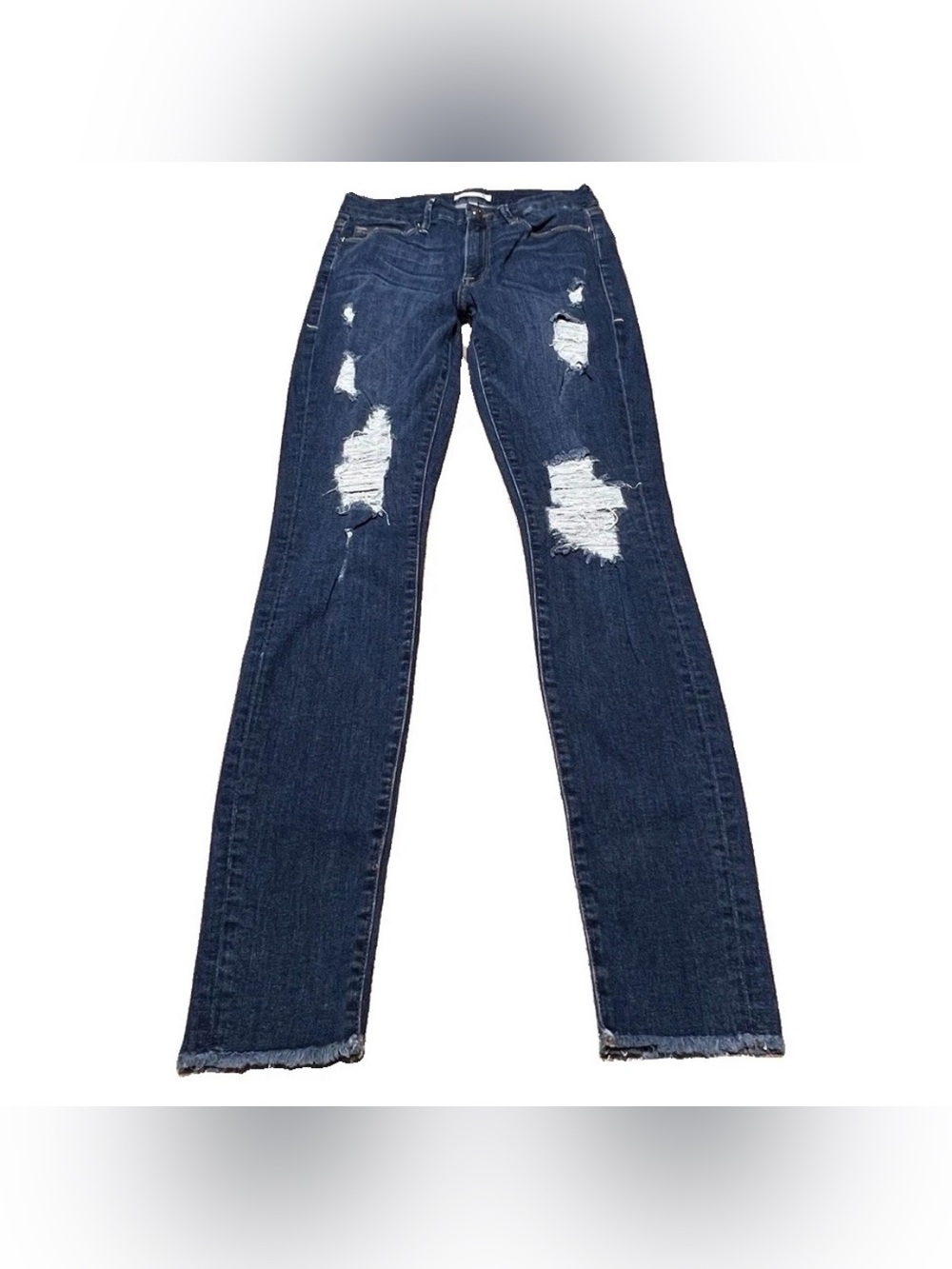 Good American Good Legs High Rise Skinny Destructed Fray Stretch Blue Jeans 6/28